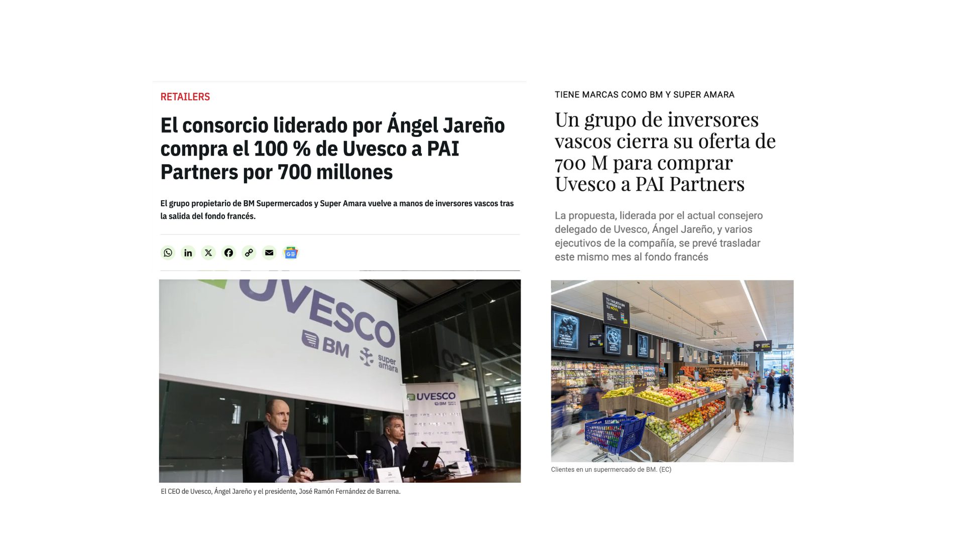 Cambio de propiedad · Uvesco vuelve a manos vascas, 700M€