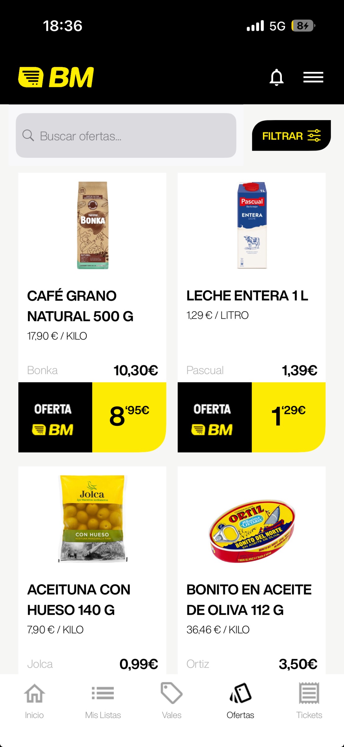 Pantalla saldo Cuenta BM en app